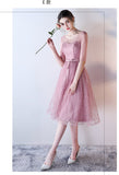 Short pink tulle bridesmaid dress customized size