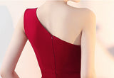 Long fitting slit one shoulder prom dress evening dress black burgundy white zipper