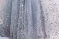Long V neck sequin gray prom dress bling bling tulle