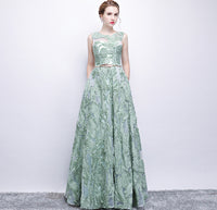 Green prom dress Floor-Length long zipper
