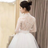 Long sleeve pearl embroidery wedding dress