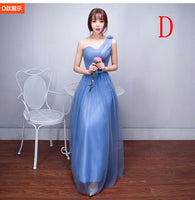 Blue tulle bridesmaid dresses long one shoulder