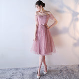Short pink tulle bridesmaid dress customized size