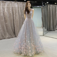 Customized applique perform dress prom dress embroidery floor-length gray purple