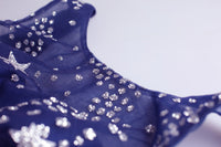 Bling Bling sequin Star party dress blue for girl's birthday perform dress