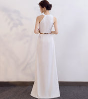 white Customized fitting slit prom dress 