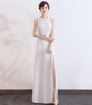 Customized fitting slit white prom dress evening dress party dress annual dinner dress