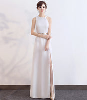 Customized fitting slit white prom dress evening dress party dress annual dinner dress