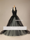 customized Long backless black gown prom dress tulle
