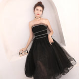 Short Black strapless tulle prom dress party dress homecoming dress