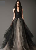 Long backless black gown prom dress tulle