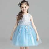 Short blue lace flower girl dress lace tulle girl gown