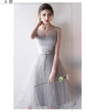 Short grey tulle bridesmaid dress customized size