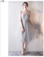 Short gray tulle bridesmaid dress customized size bandage