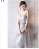 Short gray tulle bridesmaid dress customized size bandage