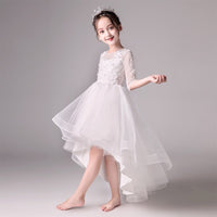 Middle sleeve hi-lo kid's gown white pink burgundy flower girl dress