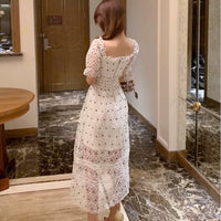 Short sleeve white lace dress