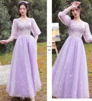 Ankle length long lavender bridesmaid dresses half sleeve