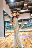 Spaghetti straps golden sequin mermaid dress