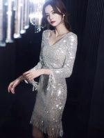 Silver wedding guest dress sequin