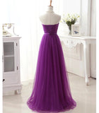 Off the shoulder bridesmaid dress long purple strapless gown
