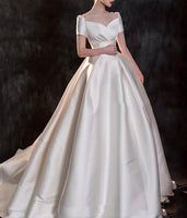 Satin wedding dress short sleeve wedding gown
