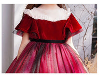 Little girl's short burgundy party dress