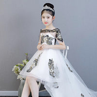 White embroidered flower girl dress high low kid's gown