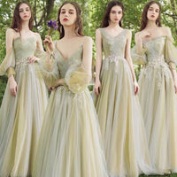 Grass green bridesmaid dresses long