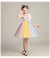 Little girl’s short sleeve unicorn rainbow dress