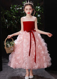 Little girl’s red pink ball gown