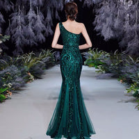 Green sequin prom dress long