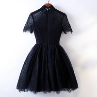 Middle sleeve high neck short lace dress