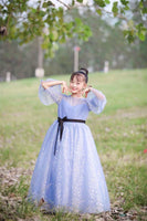 Blue tulle dress for little girl half sleeve