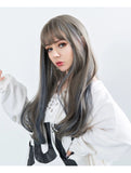 Long curly full piece wig with bangs
