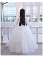 White flower girl dress full sleeve floor length long