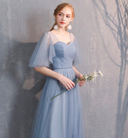 Floor length long Sky blue tulle bridesmaid dresses