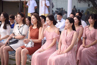 Floor length long pink chiffon bridesmaid dresses