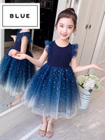 Sleeveless sparkly red blue dress for little girl