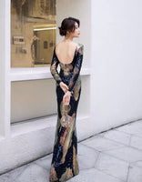Long sleeve sequin prom dress mother of the bride dress