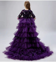 Little girl's purple prom dress with train
