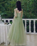 Green tulle bridesmaid dresses long