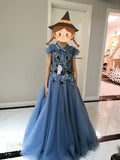 Little girl's embroidered blue quinceanera dress