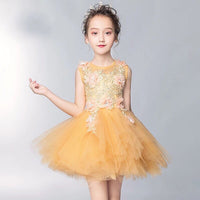 Yellow girl's gown performance dress short and Hi-Lo