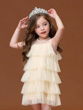 Sleeveless champagne pink black white dress for little girl