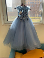Little girl's embroidered blue quinceanera dress