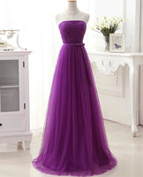 Off the shoulder bridesmaid dress long purple strapless gown