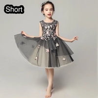 Little girl black party dress tailing