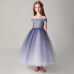 Lavender boat neck flower girl gown kid's prom dress tulle