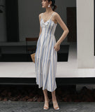 Blue white striped dress spaghetti straps summer dress